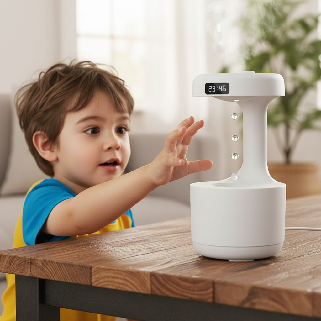 Anti Gravity Water Drop Humidifier With LED Clock