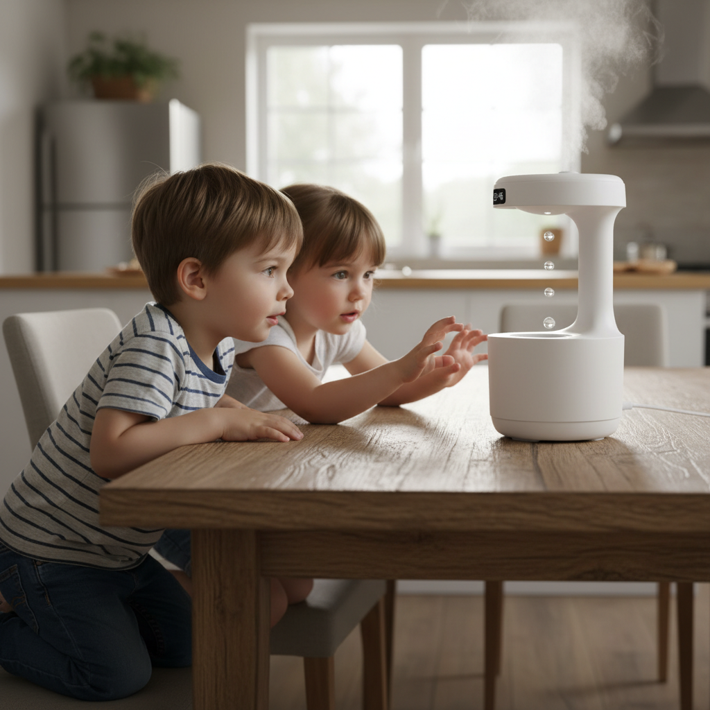 Anti Gravity Water Drop Humidifier With LED Clock