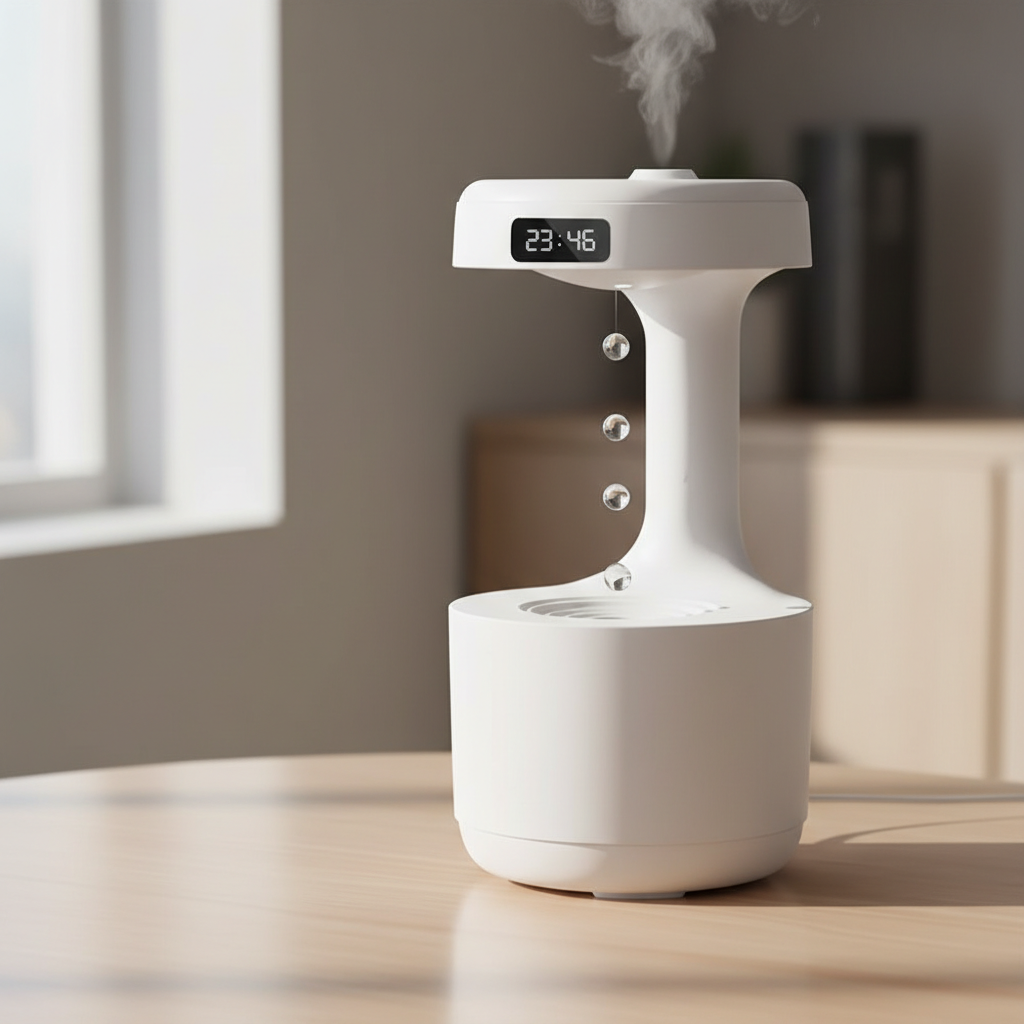 Anti Gravity Water Drop Humidifier With LED Clock