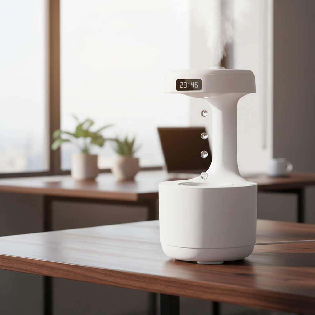 Anti Gravity Water Drop Humidifier With LED Clock