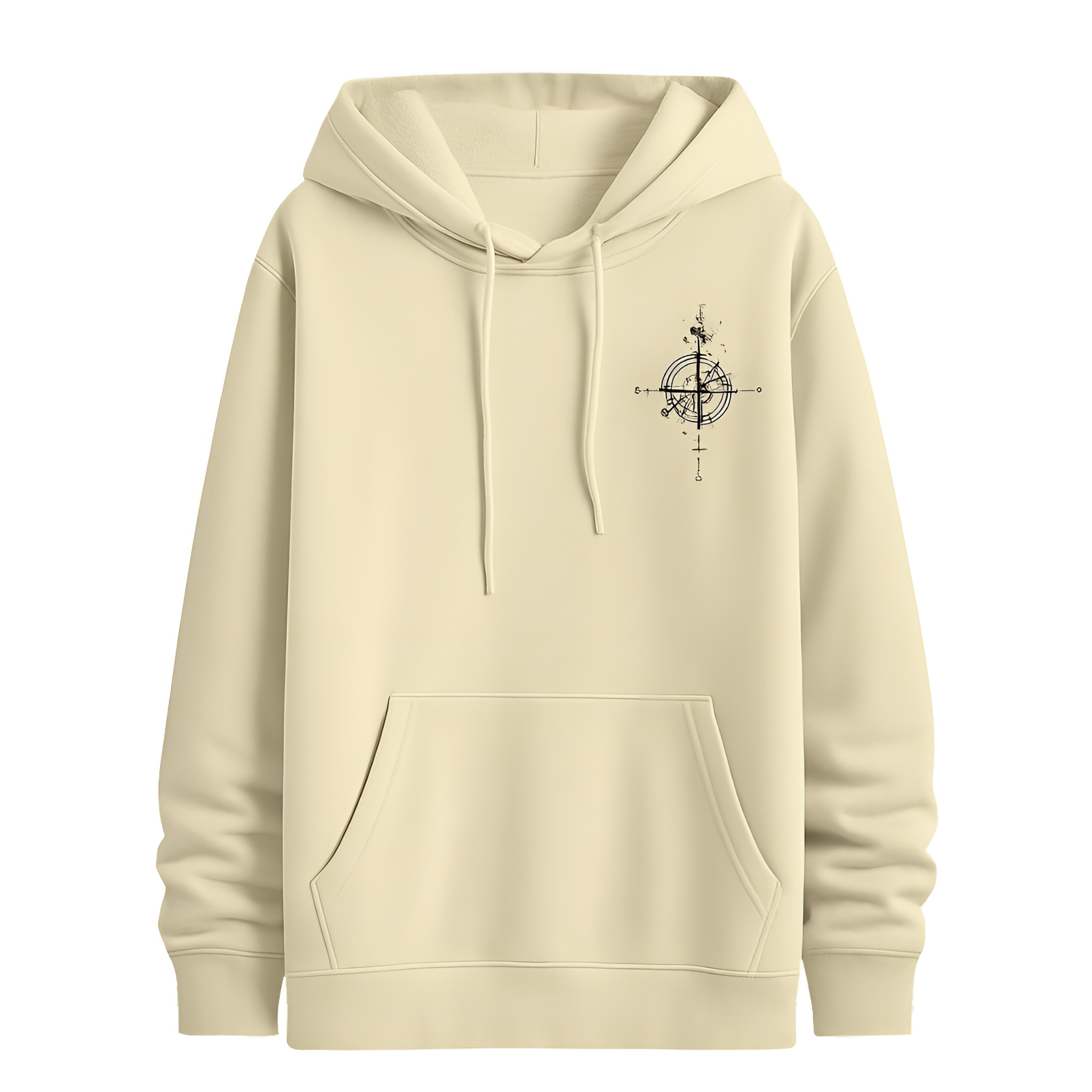 Casual Loose Fit Hoodie With Compass And Mountain Graphic Print For Men