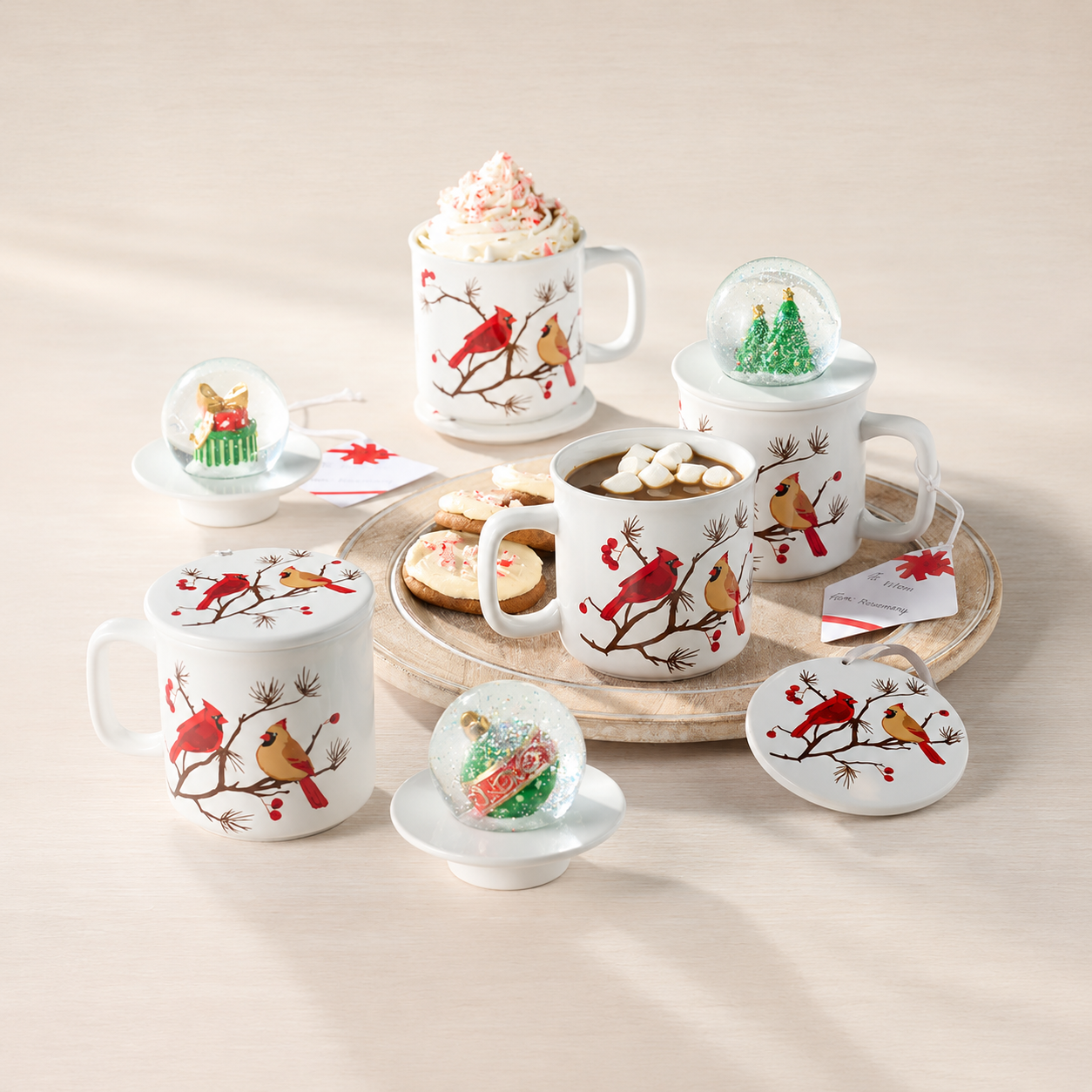Set of 4 18oz Snow Globe Topper Christmas Mugs With Lid