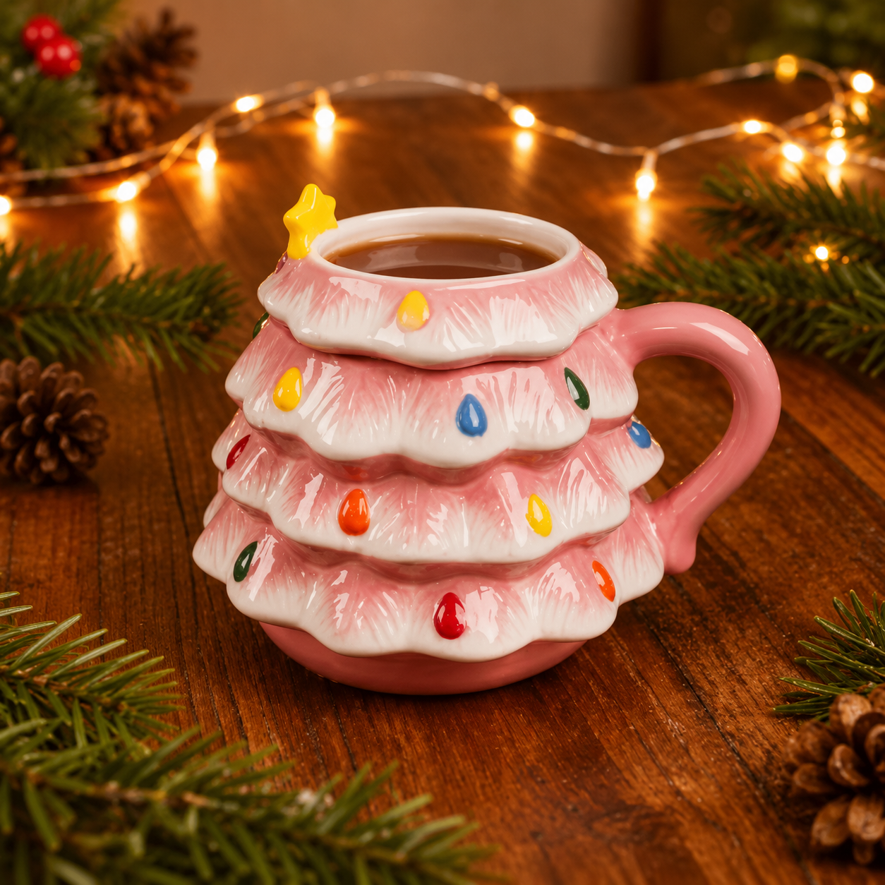Christmas Holiday Tree 18oz Ceramic Coffee Drinkware Mug With Lid 