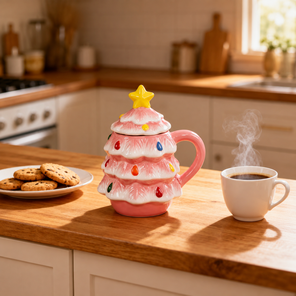 Christmas Holiday Tree 18oz Ceramic Coffee Drinkware Mug With Lid 