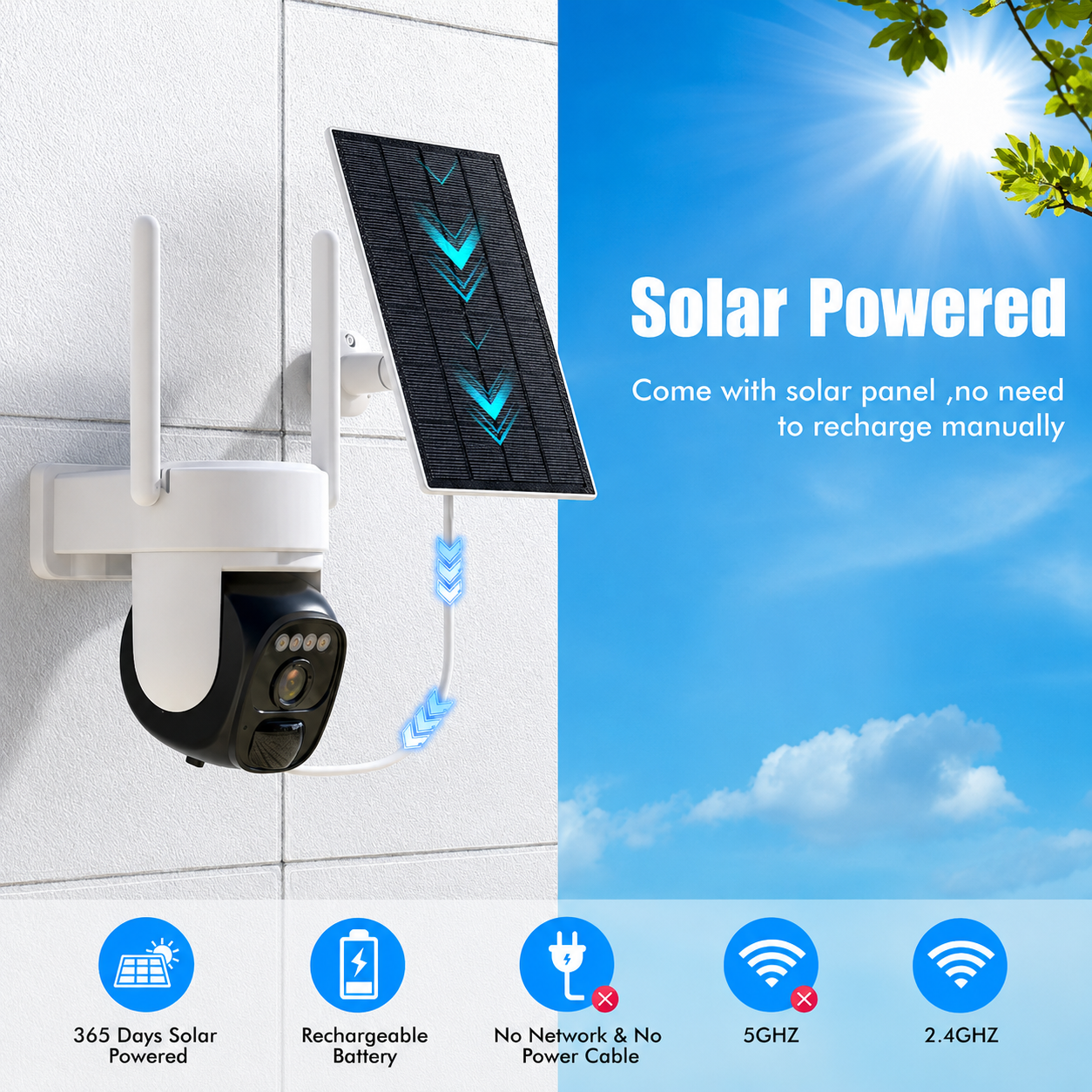 Outdoor Rechargeable Wireless Solar Security Micro Sd Support Camera With AI Motion Detection And 2 Way Audio
