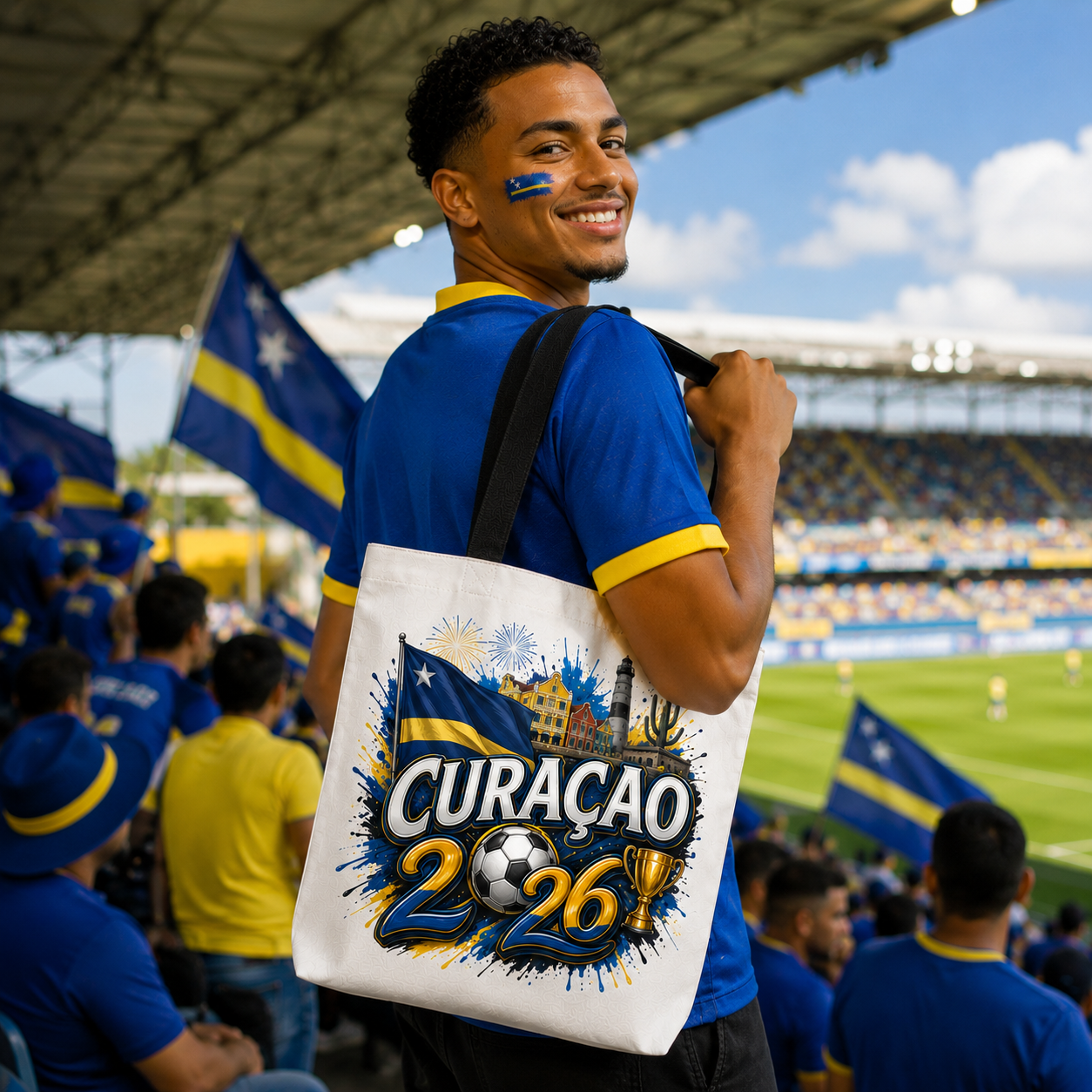 World Cup 2026 Curaçao Graphic Printed Football Supporter Tote Bag