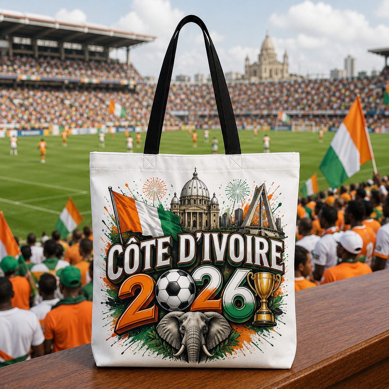 World Cup 2026 Côte d'Ivoire Graphic Printed Football Supporter Tote Bag