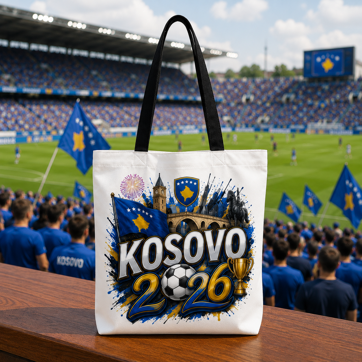 World Cup 2026 Kosovo Graphic Printed Football Supporter Tote Bag