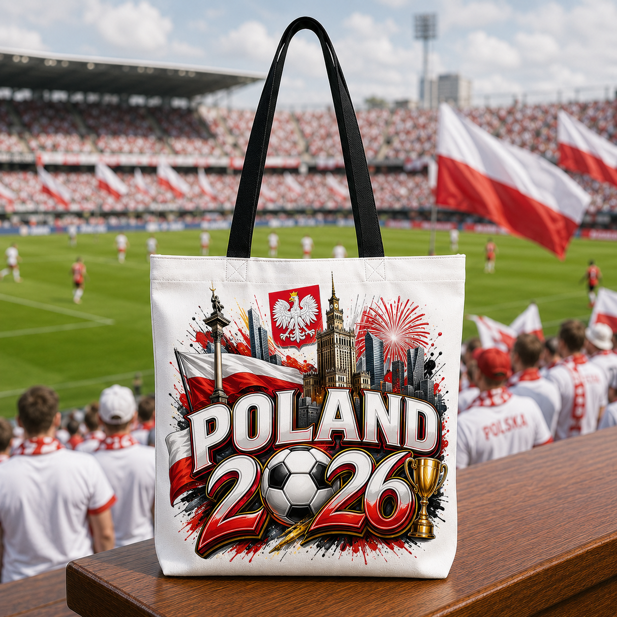 World Cup 2026 Poland Graphic Printed Football Supporter Tote Bag
