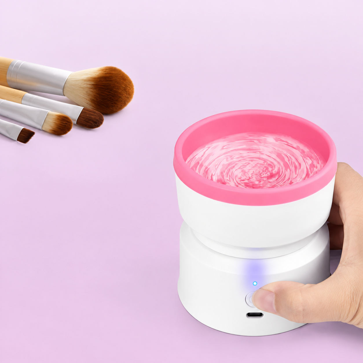 One Piece Rechargeable Makeup Brush Cleaning Machine With Silicone