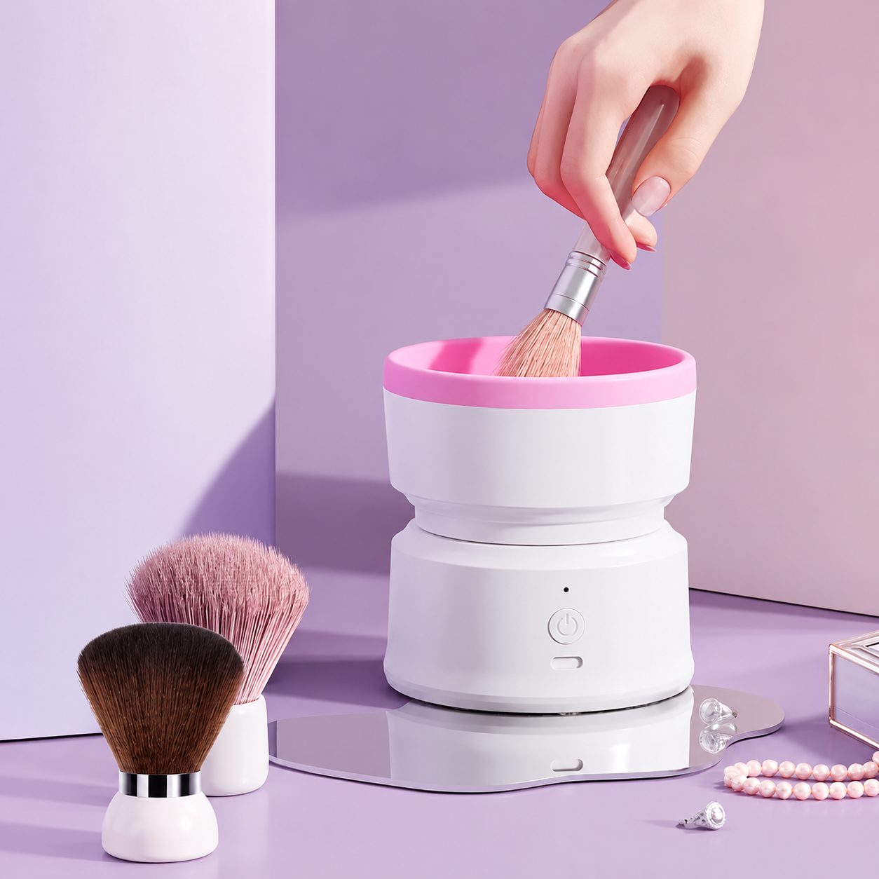 One Piece Rechargeable Makeup Brush Cleaning Machine With Silicone