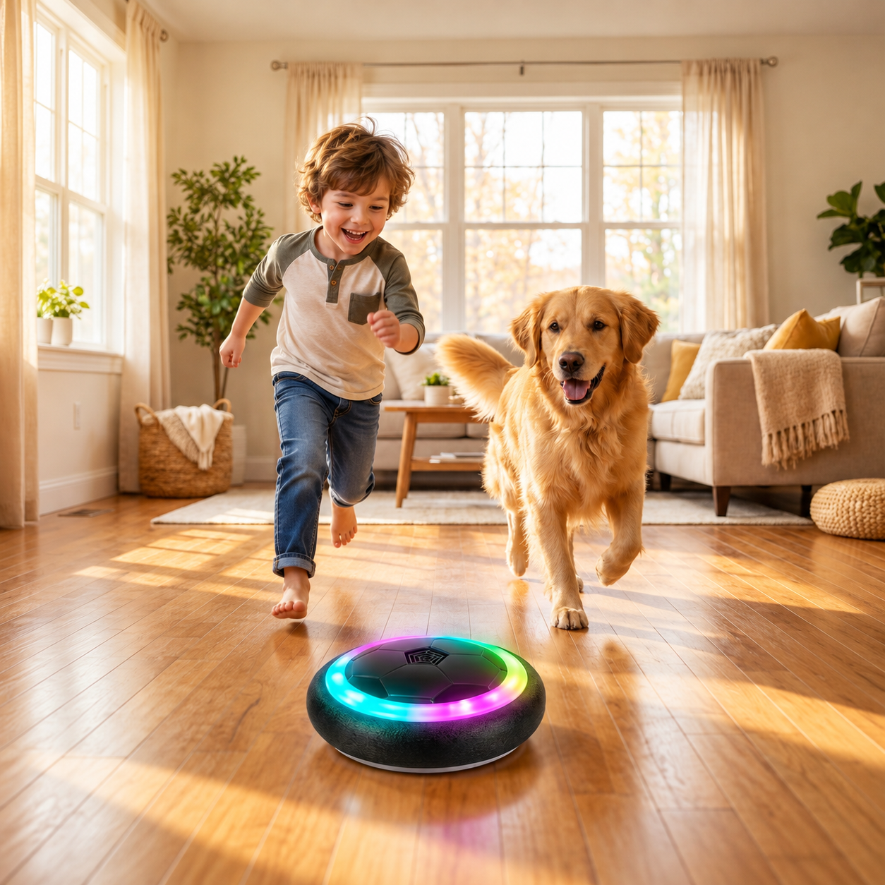 Air Powered Soccer Ball With 2 Hover Balls And Bright LED Lights