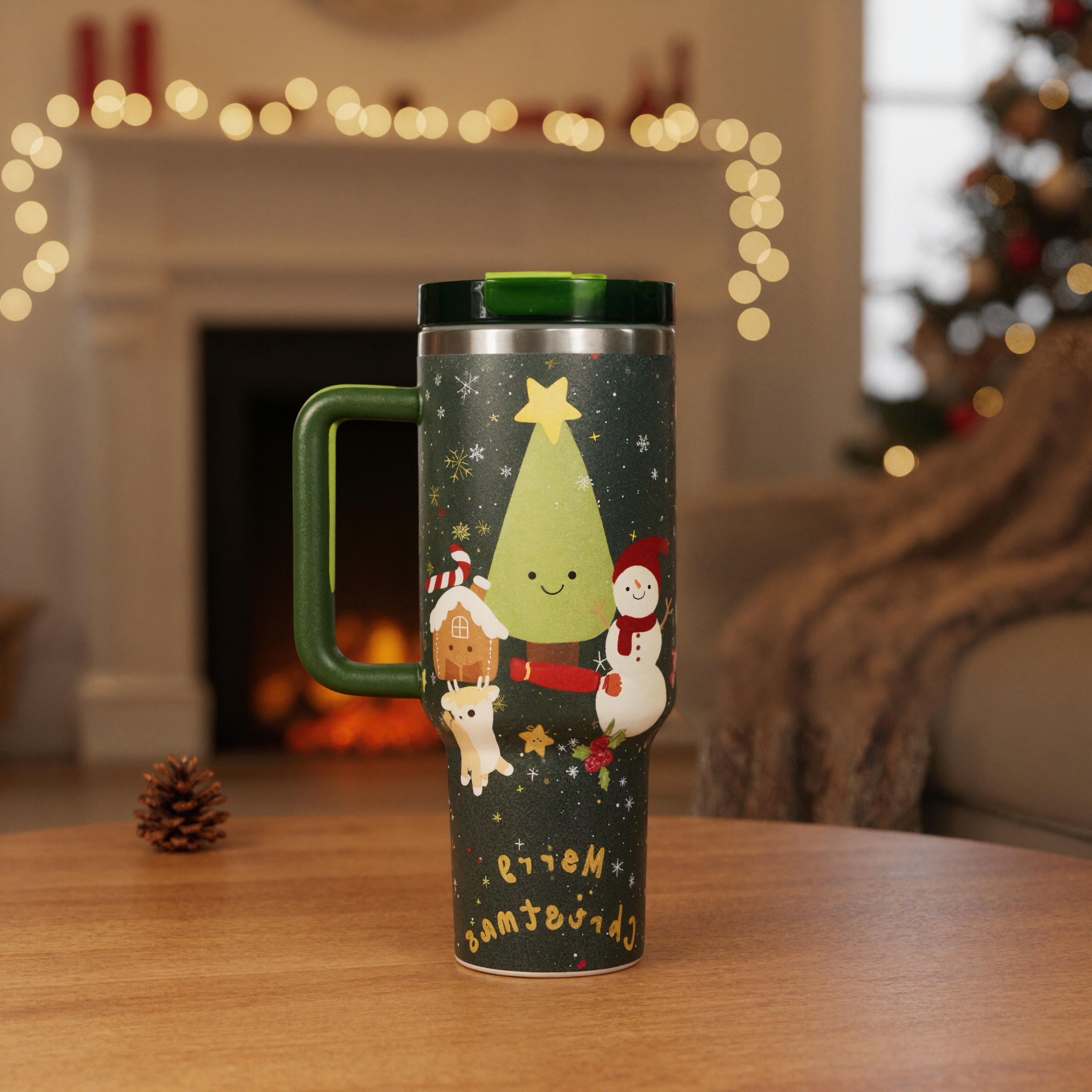 Christmas Stainless Steel Vacuum Cup Handle