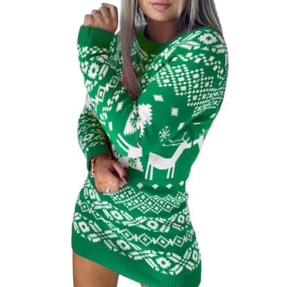 Christmas Deer Printed Round Collar Sweater - Grafton Collection