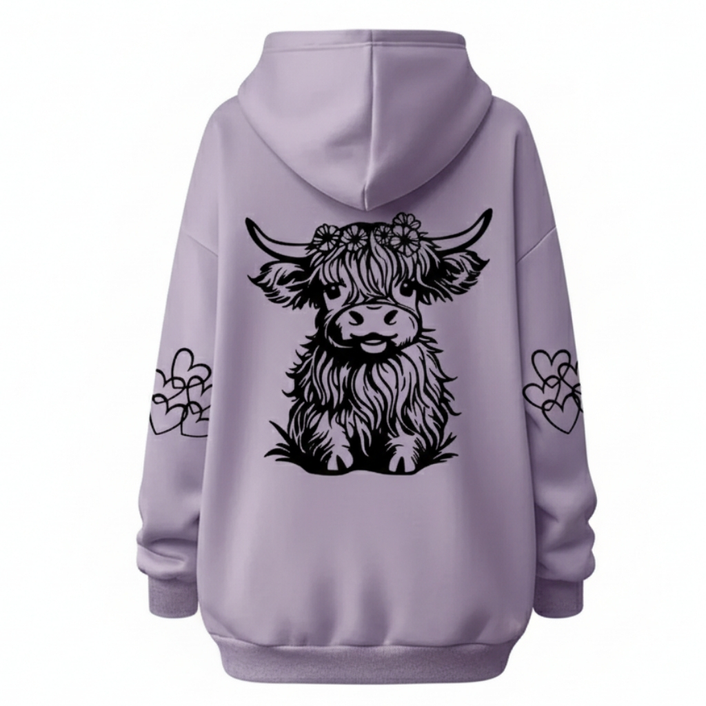 Cozy Highland Cow Printed Hoodie For Women