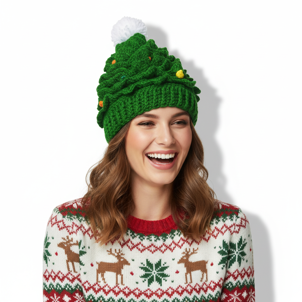 Christmas Knit Crochet Santa Hat 