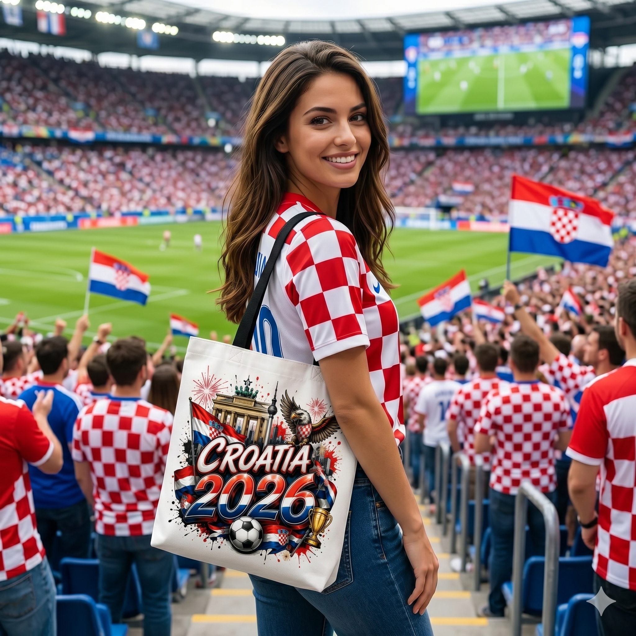 World Cup 2026 Croatia Graphic Printed Football Supporter Tote Bag