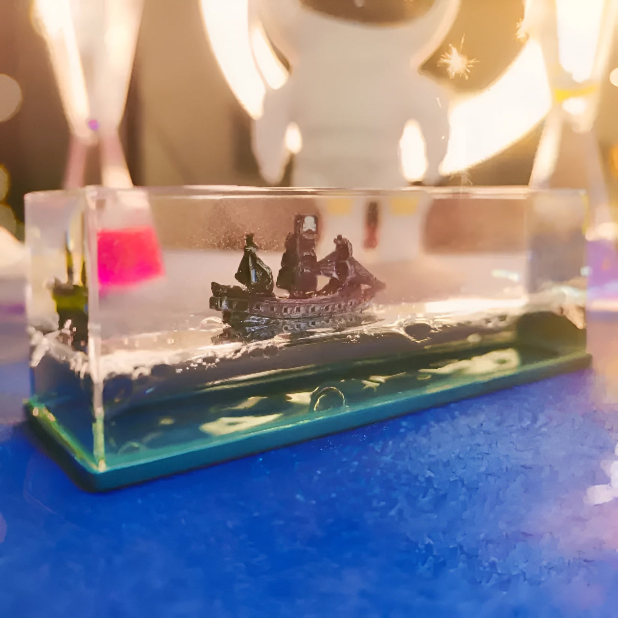 Floating Ship Liquid Motion Display For Desktop Decor