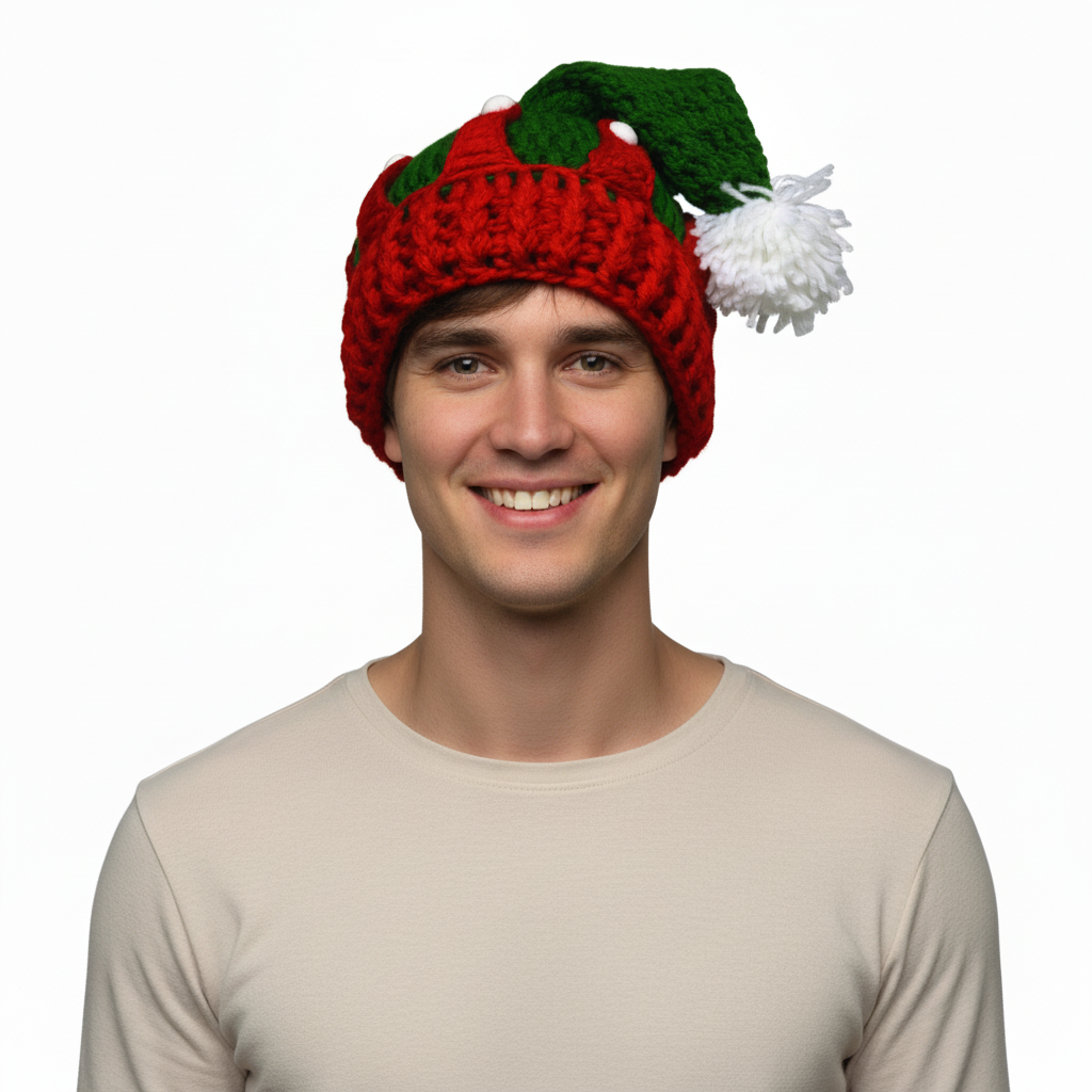 Christmas Knit Crochet Santa Hat 