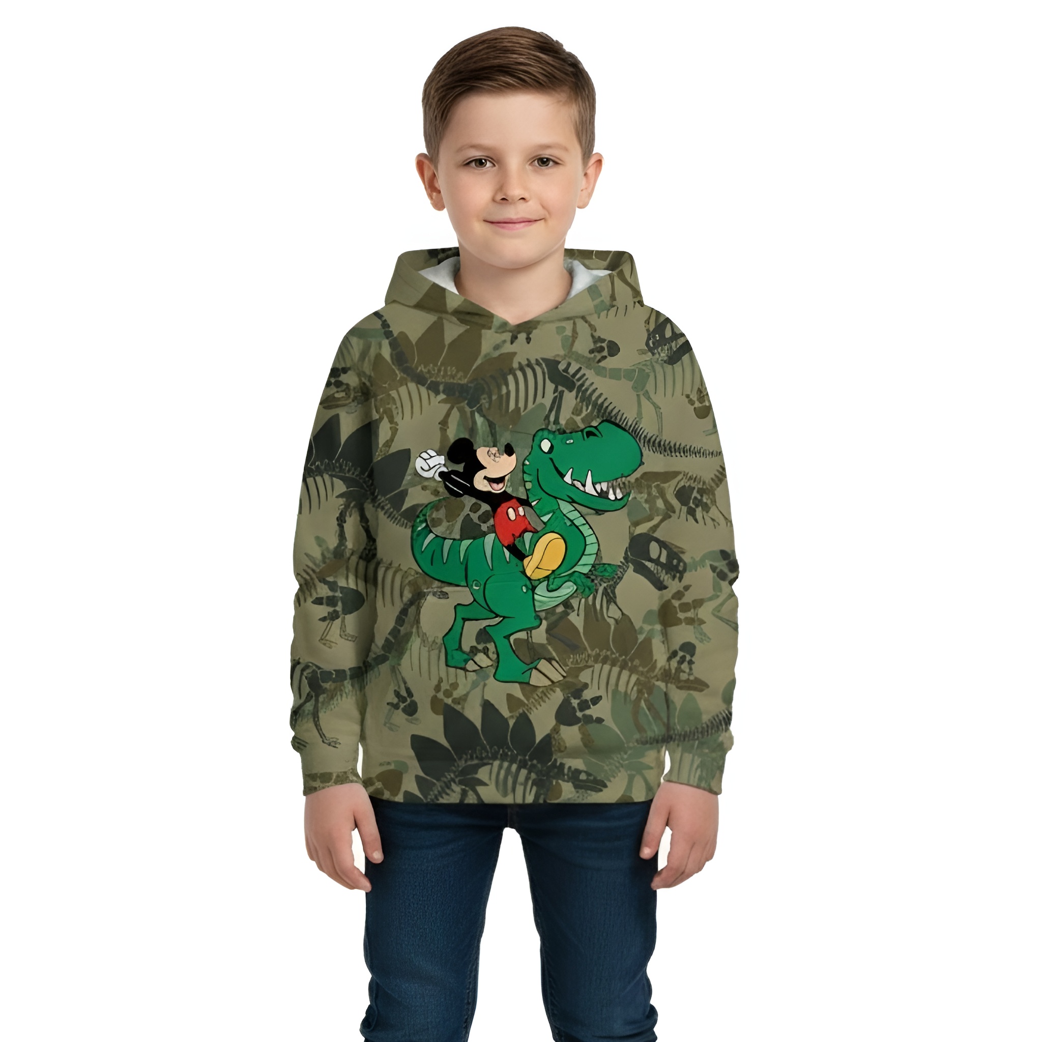 Mickey Riding Dino Dinosaur Hooded Sweatshirt