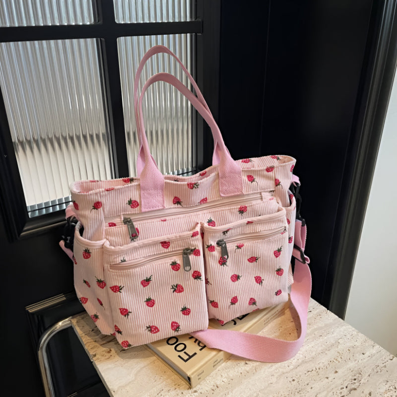 Multi Pocket Corduroy Tote Bag