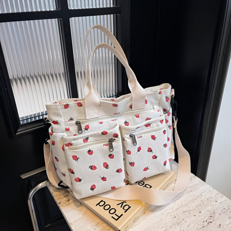 Multi Pocket Corduroy Tote Bag