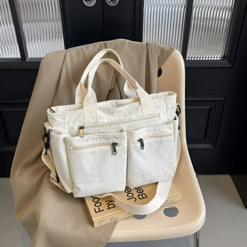 Multi Pocket Corduroy Tote Bag