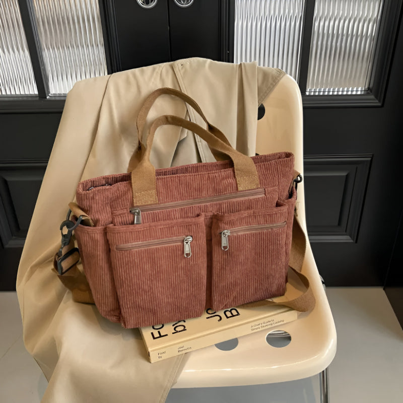 Multi Pocket Corduroy Tote Bag
