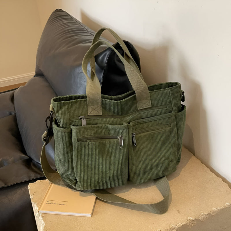 Multi Pocket Corduroy Tote Bag