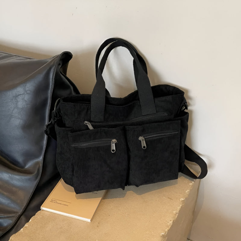 Multi Pocket Corduroy Tote Bag