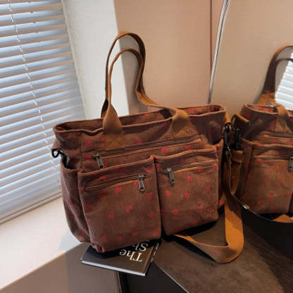 Multi Pocket Corduroy Tote Bag