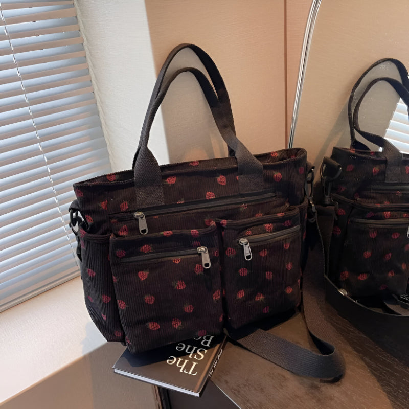 Multi Pocket Corduroy Tote Bag