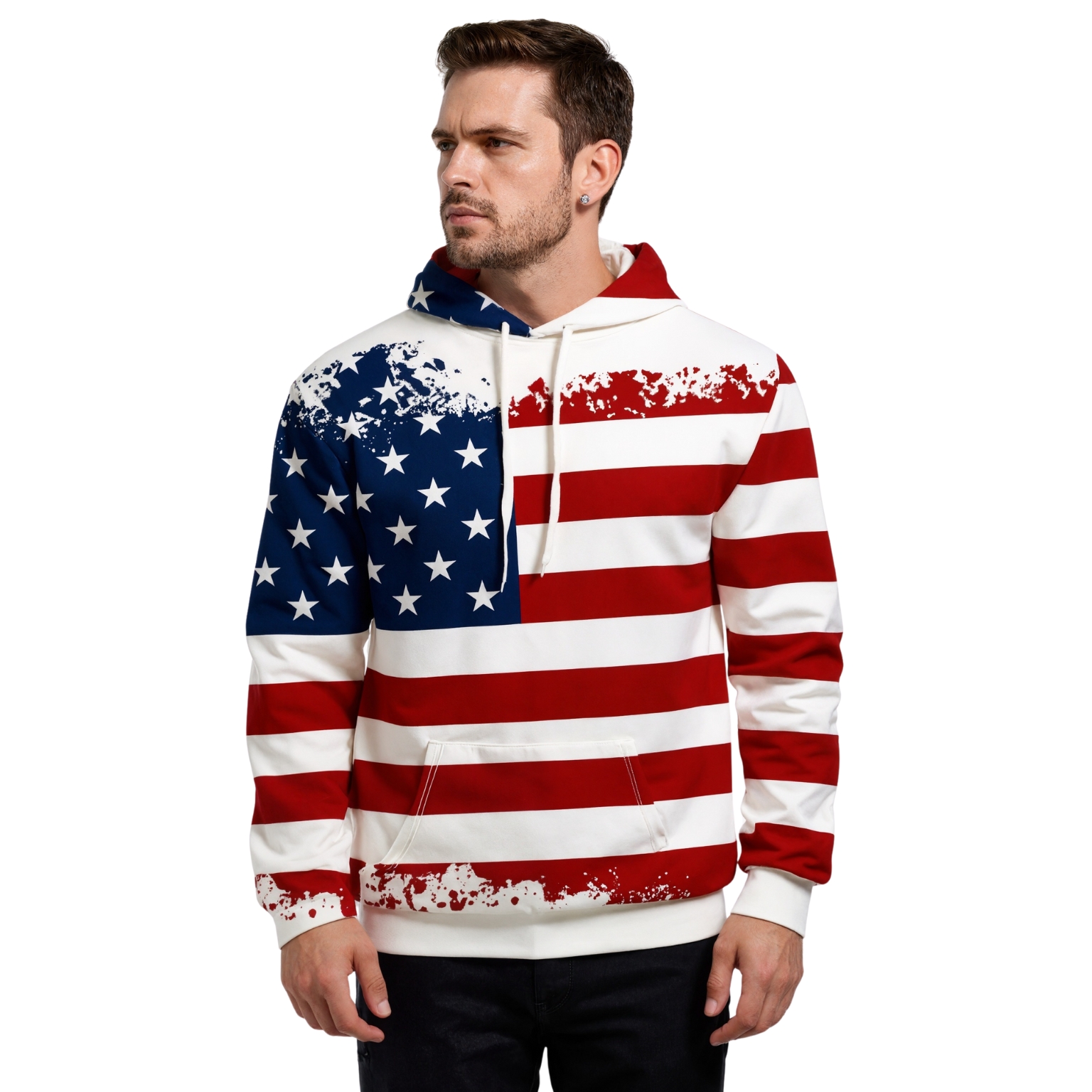 Patriotic American Flag Print Pullover Hoodie