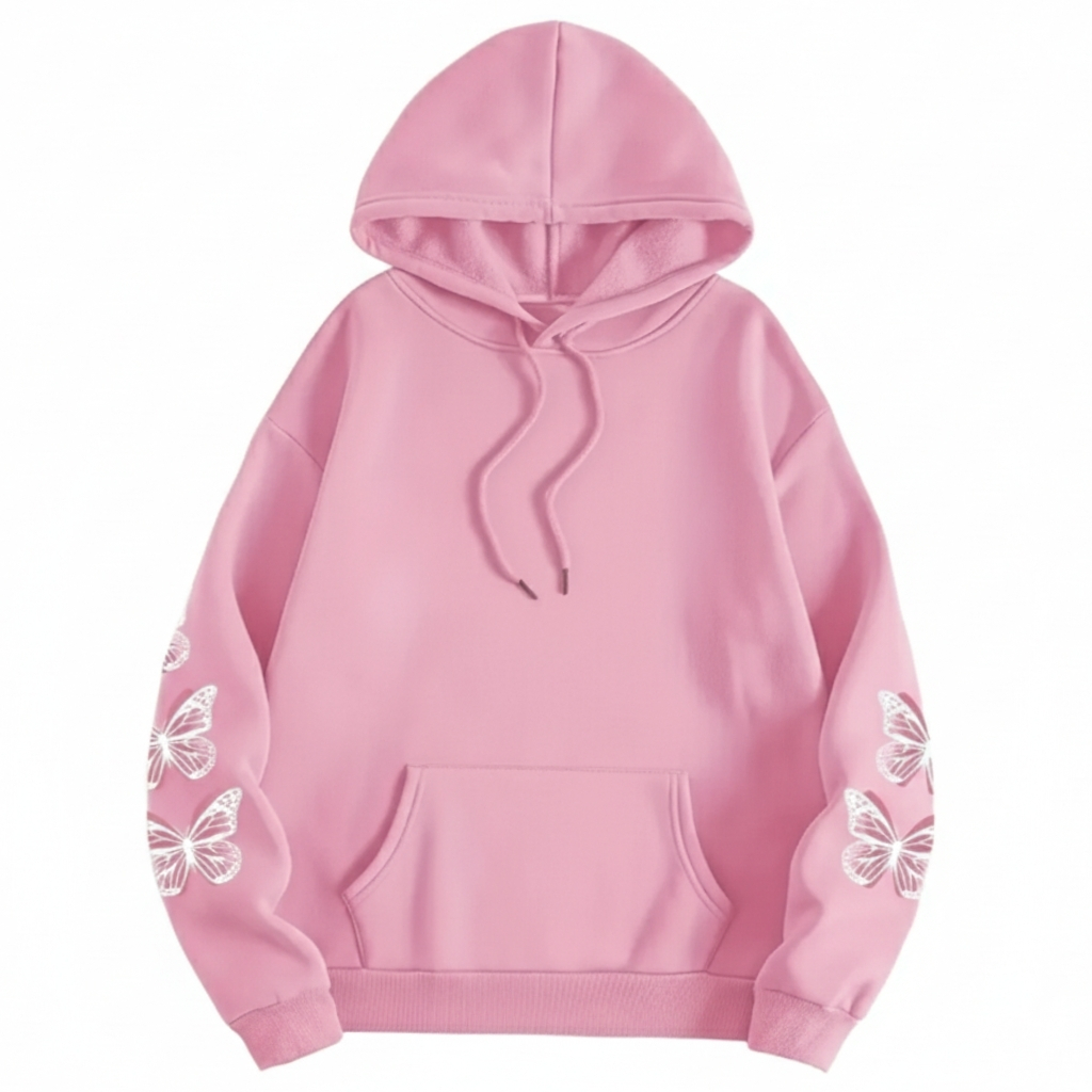 Plus Size Butterfly Print Drawstring Hoodie