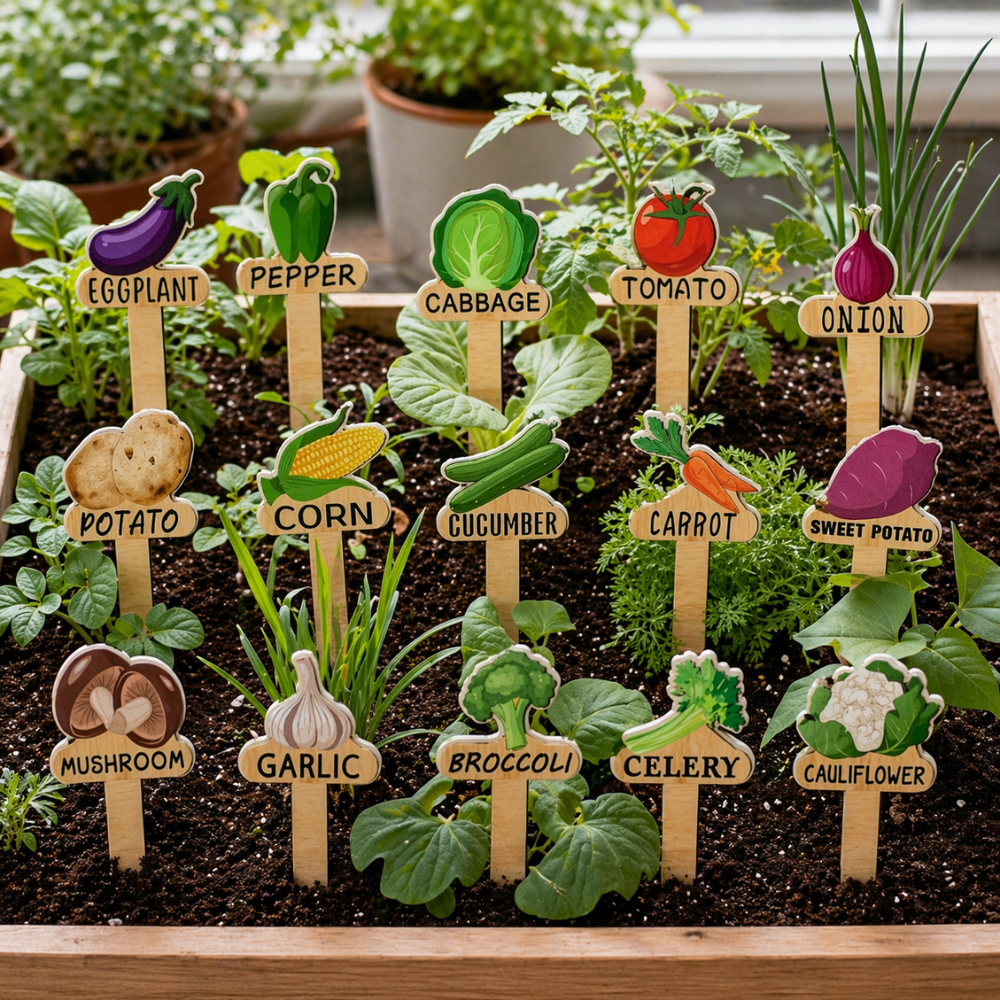 15 Piece Wooden Garden Plant Labels For Indoor Outdoor Decor