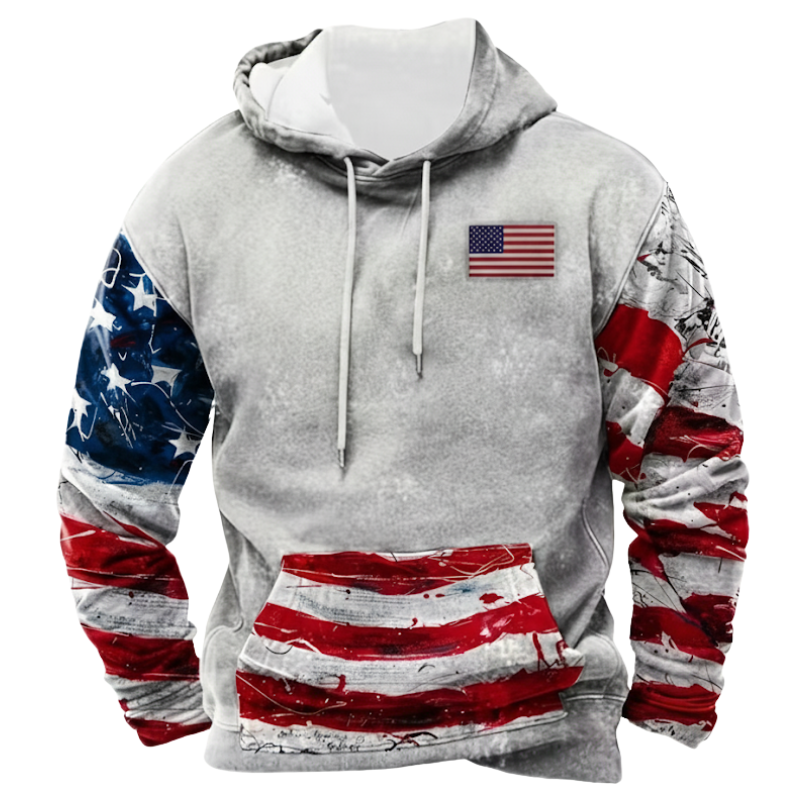 Men Flag Hooded Sweatshirt Casual Pullover