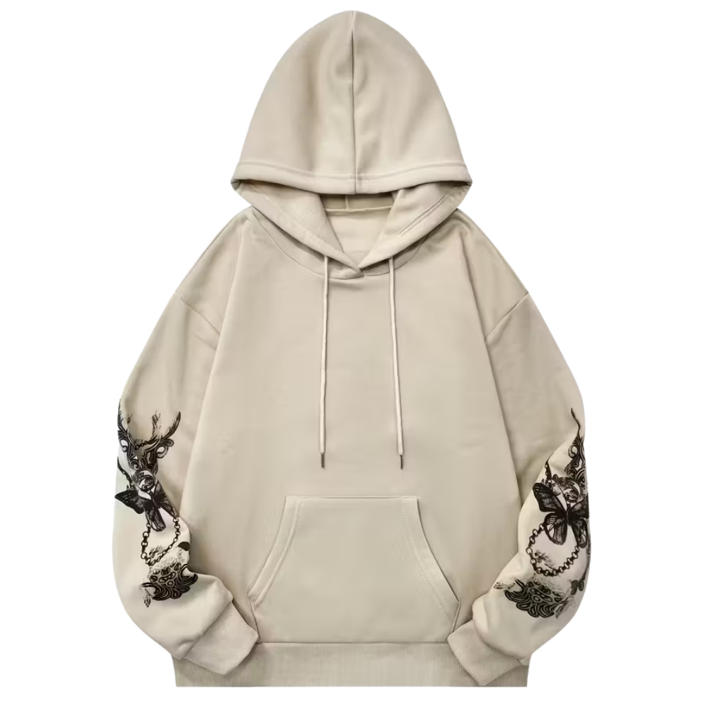Butterfly Print Everyday Wear Long Sleeve Casual Hoodie With Kangaroo Pocket