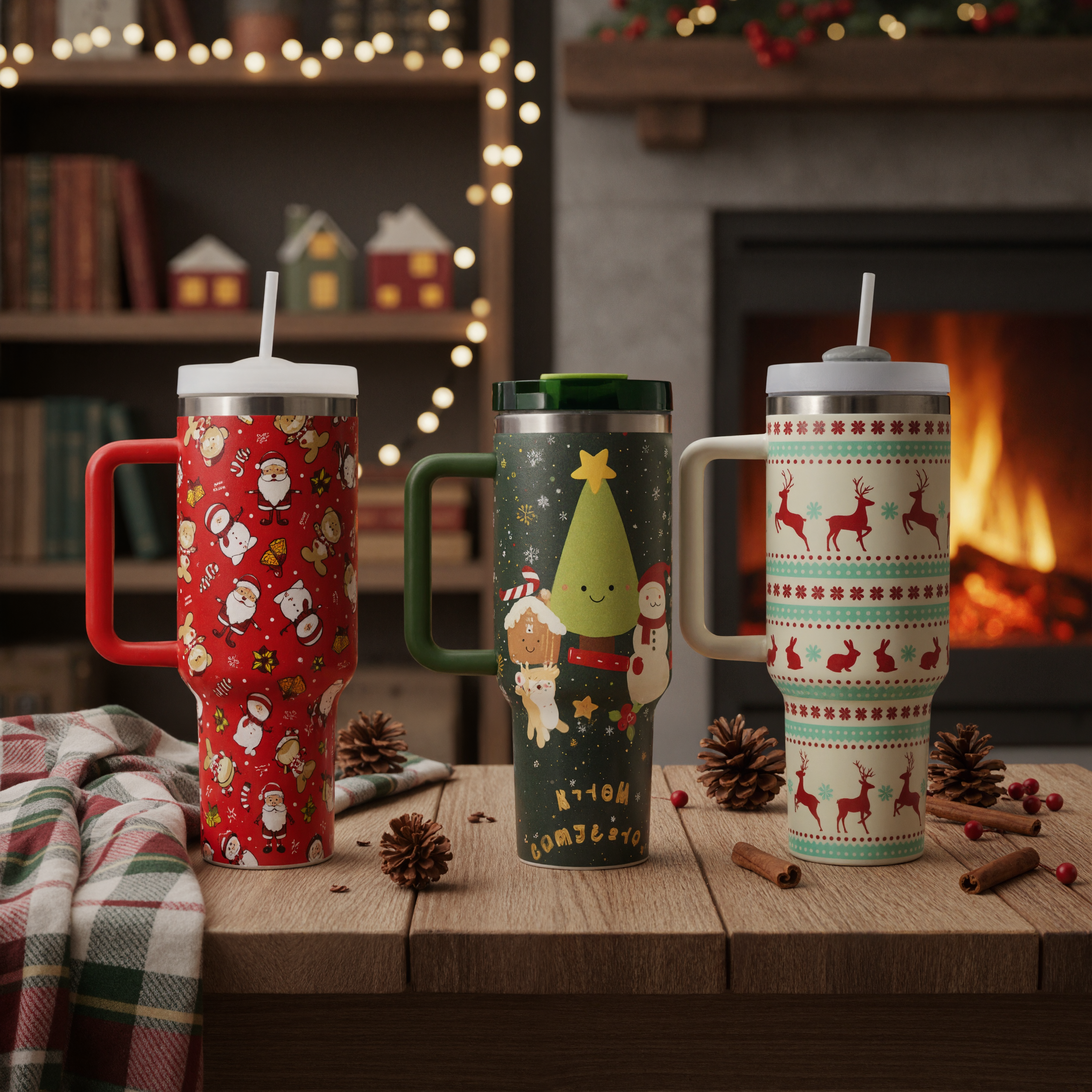 Christmas Stainless Steel Vacuum Cup Handle