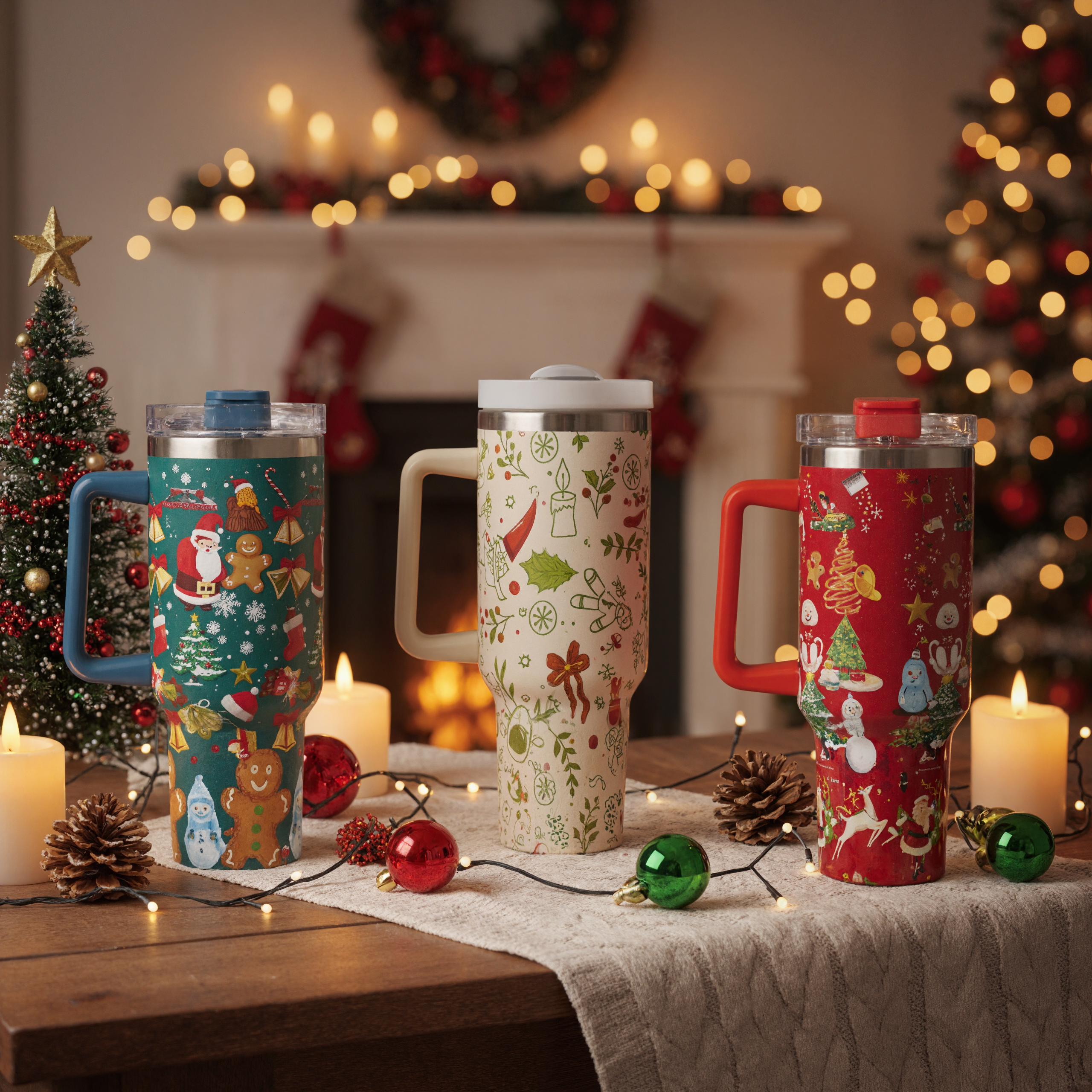 Christmas Stainless Steel Vacuum Cup Handle