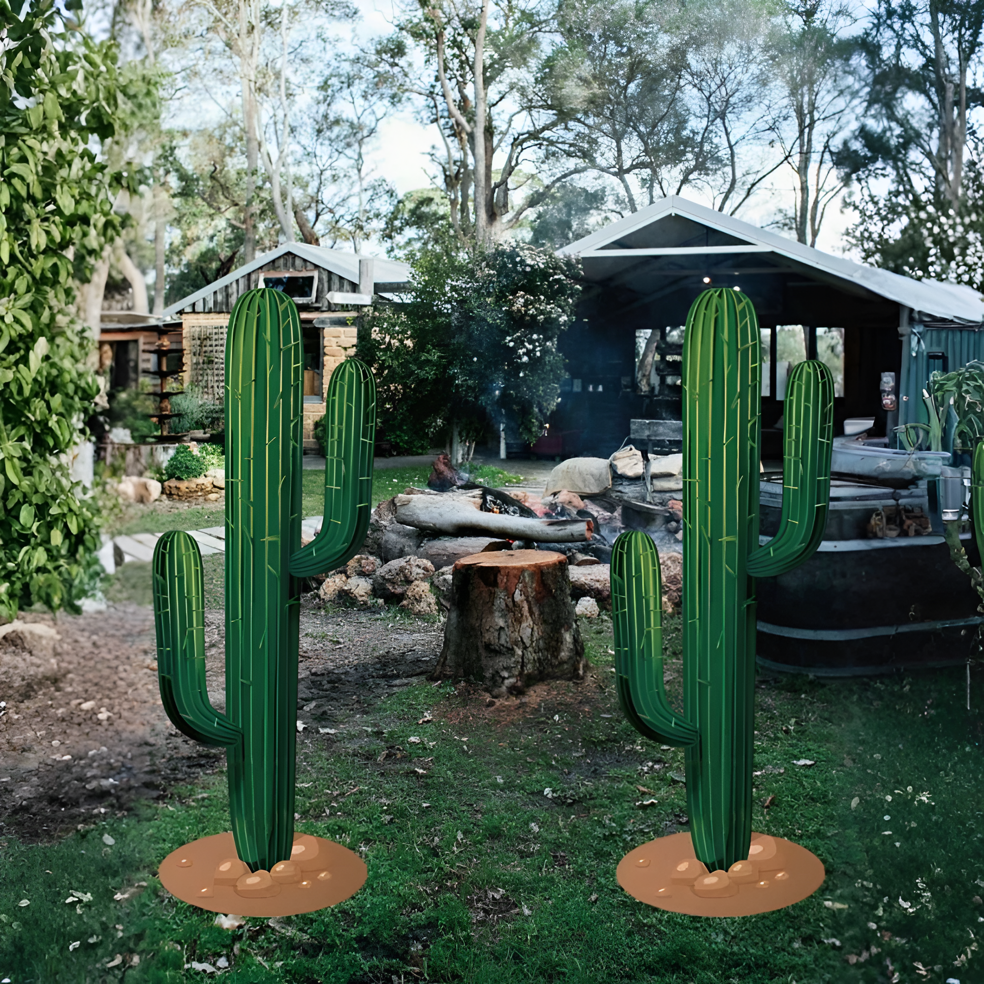 2 Pieces Of Room Decor/Garden Decoration, Mexico Large Outdoor Cactus-Shaped Courtyard Standing Signs, Easily Create A Desert-Style Landscape, Waterproof And Durable, Stand Stably On The Lawn