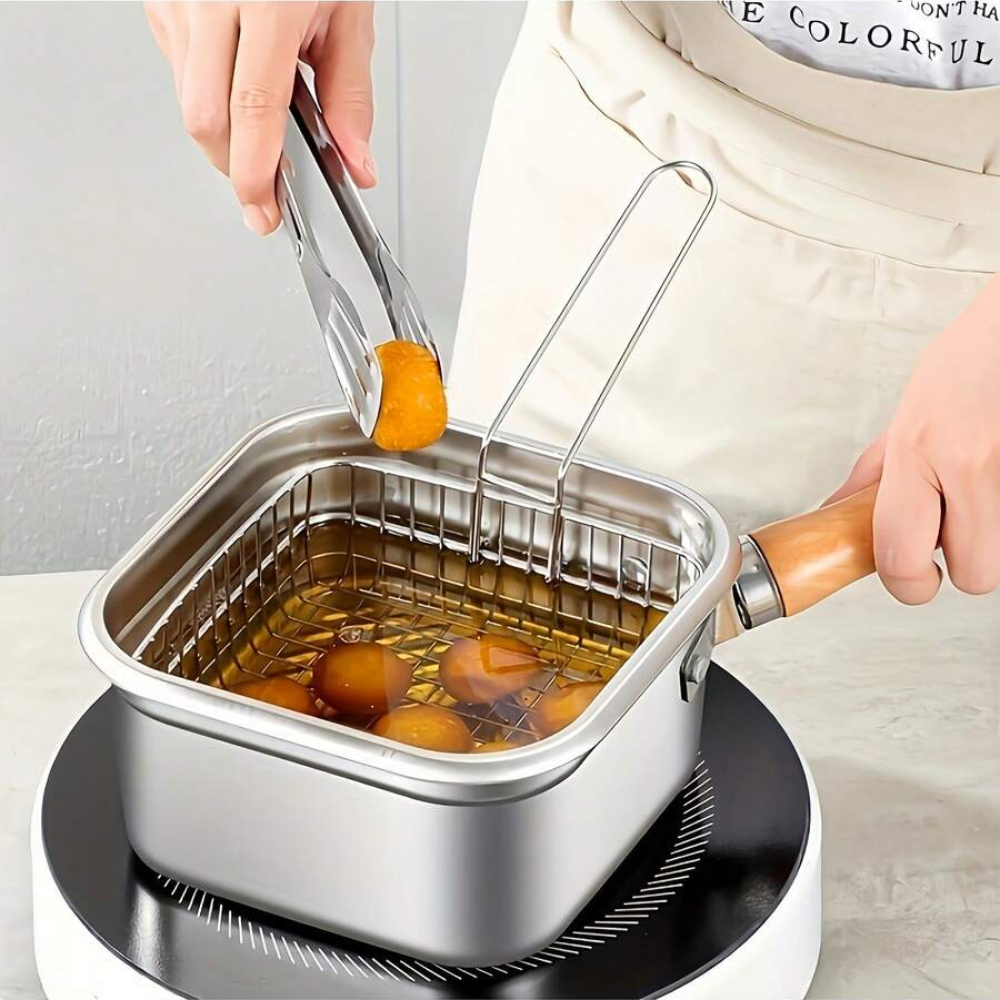 Stainless Steel Square Frying Pan, Household Milk Pot Noodle Pot, Outdoor Portable Tempura Fryer, Compatible With Common Stoves, For Cooking, Holding Soup, Serving Food