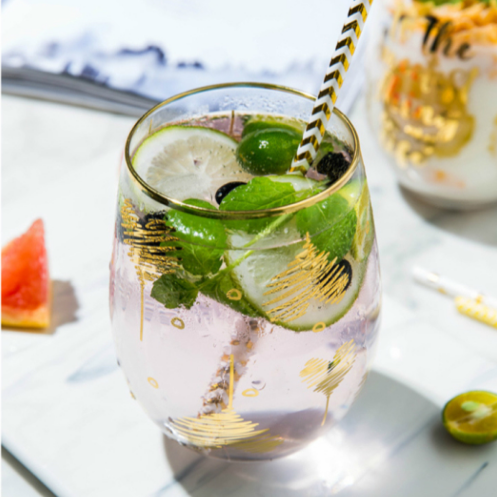 Gold Accents Glass Cups - Grafton Collection
