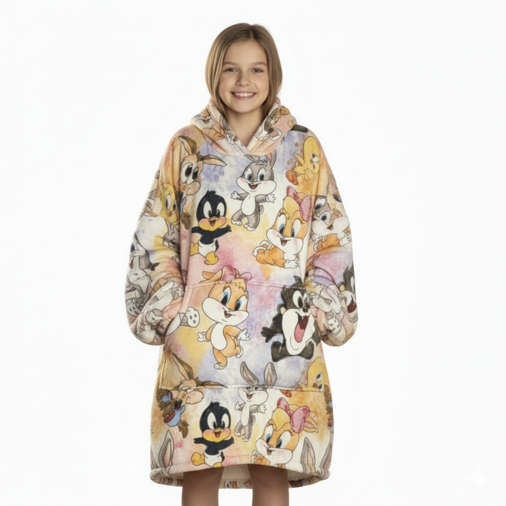 Wearable Blanket Hoodie With Sherpa Lining And Character Design