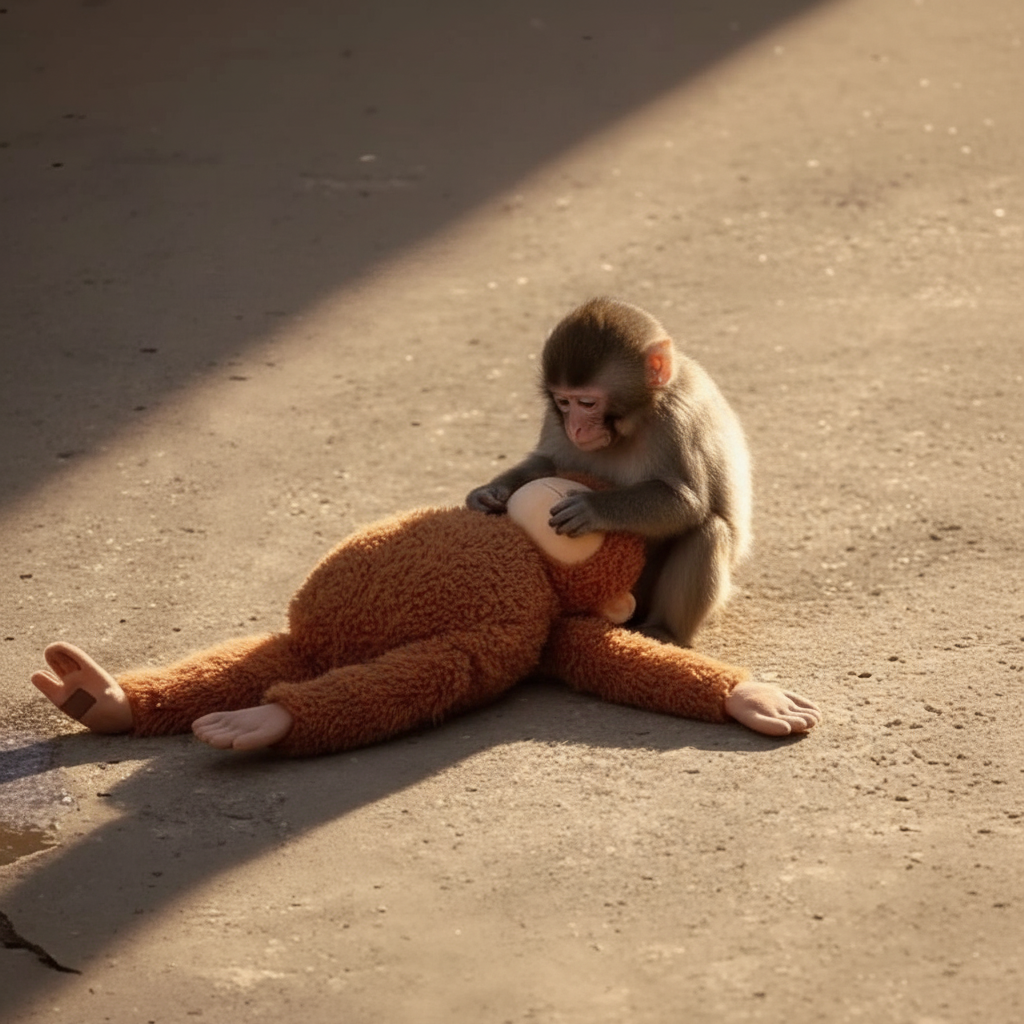 Little Monkey and Orange Stuffed Toy