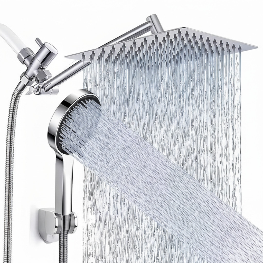 Rainfall And Handheld Shower Combo With Adjustable Arm