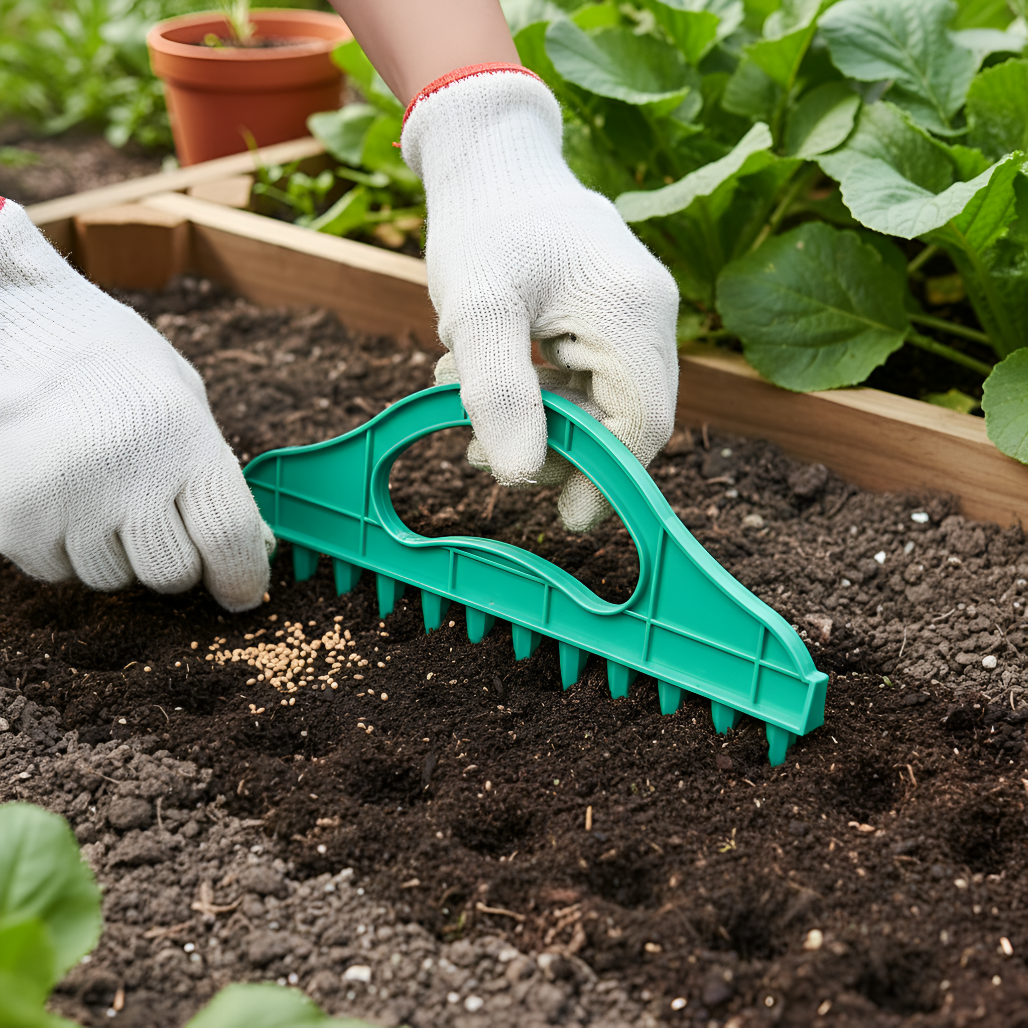 Seed Sowing Tool With Soil Drill And Plant Spacing For Garden