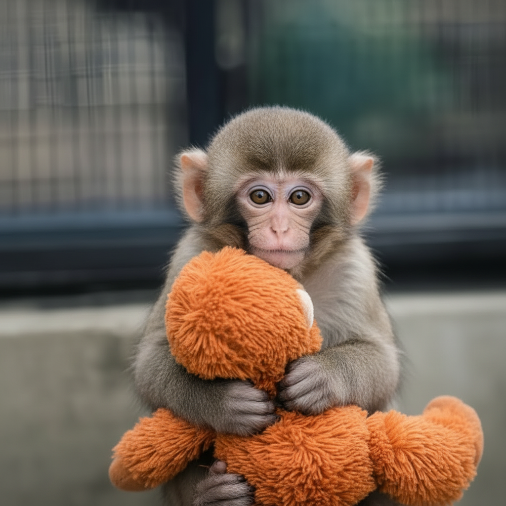 Little Monkey and Orange Stuffed Toy