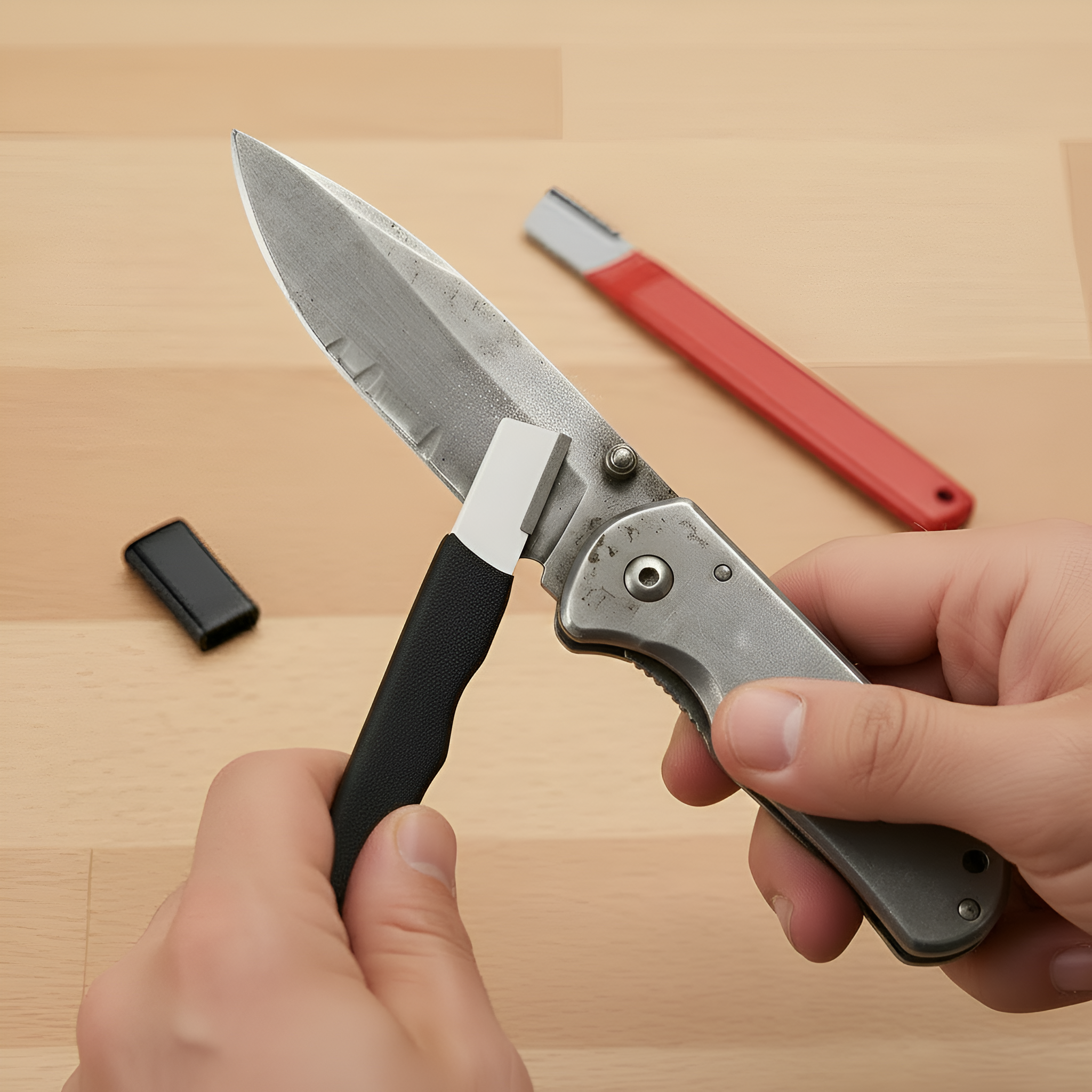 Set Of 2 Compact Portable Spring Knife And Scissor Sharpener Tool For Hunting