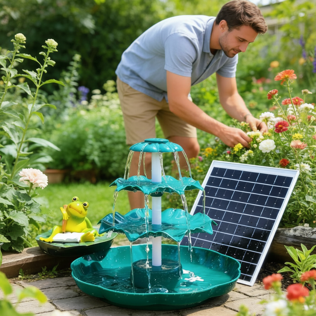 Solar Powered 3 Tiered Waterfall Bird Bath Fountain With 9 Water Streams For Garden Outdoor Decor