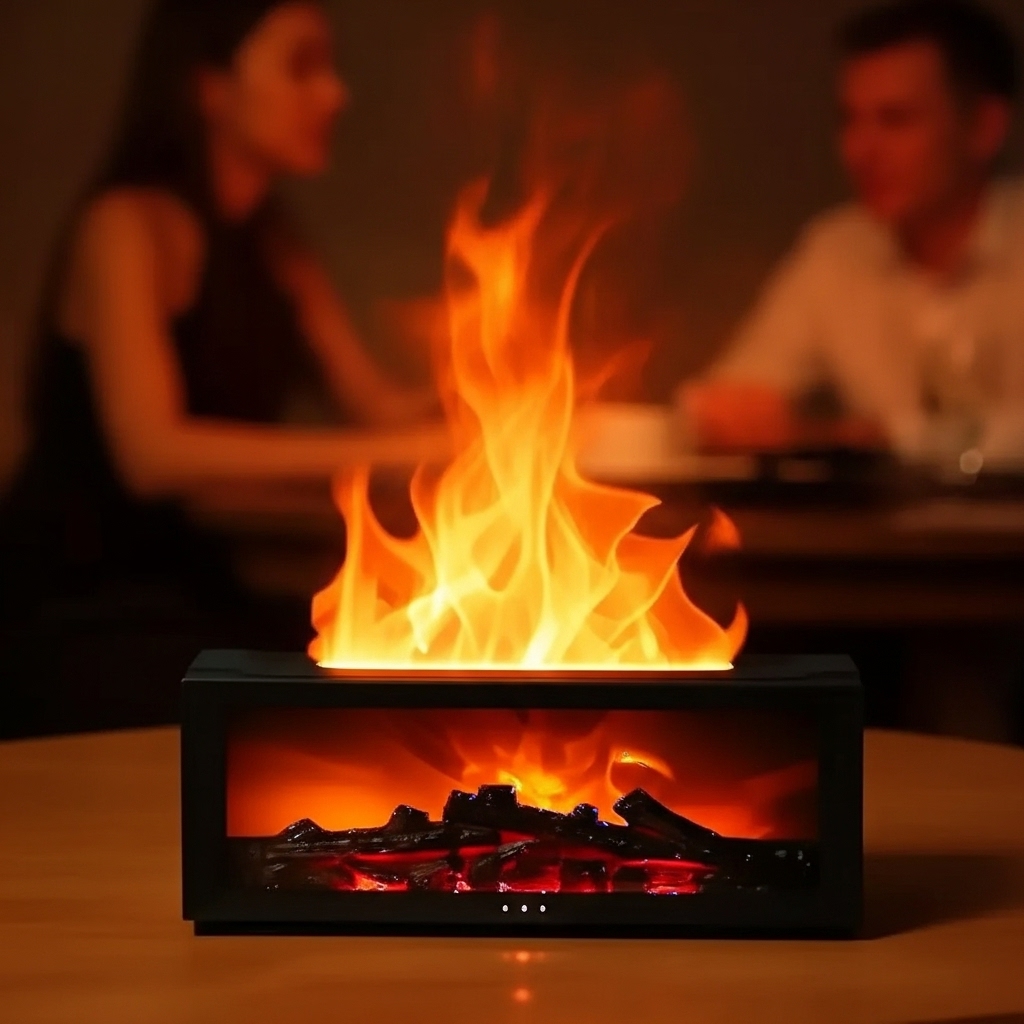 Fire Humidifier and Aroma Diffuser with 7 Color LED Flame Effect